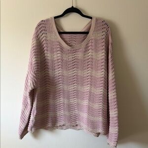 Open-Knit Scoop Neck Sweater in Light Pink & Cream